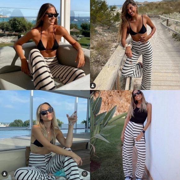 Zara Rustic Striped Knit High Waist Pants & Top Loungewear Set NWT Medium - Picture 7 of 15